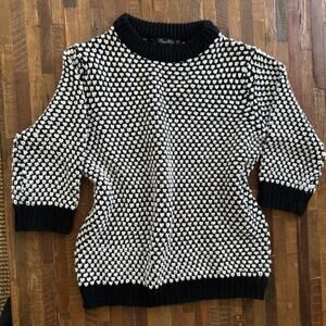 Black & White Cotton Bubble Sweater, 3/4 sleeves, Medium